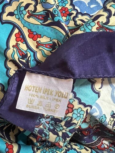 Bursa Hoten Ipek Yolu paisley Silk Art Scarf wrap oblong Made in Turkey - Picture 5 of 7