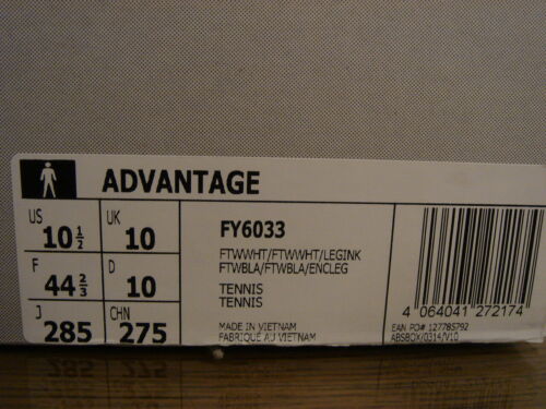 Men's ADIDAS Advantage " Tennis " Trainers. White / Black Detail. UK 10. NEW - Picture 2 of 10