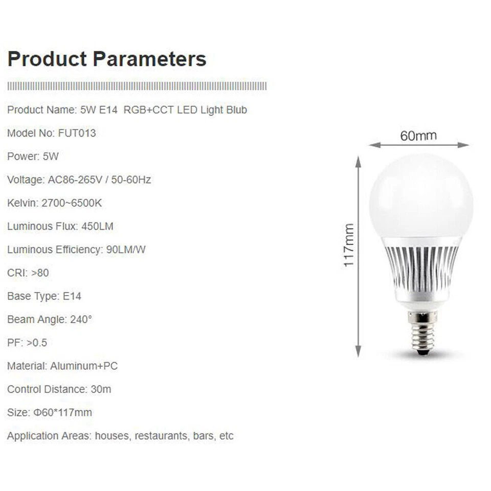 MiBoxer 2.4G LED Bulb light E27 GU10 MR16 E14 RGB CCT Smart WiFi APP RF Remote - Image 4 of 4