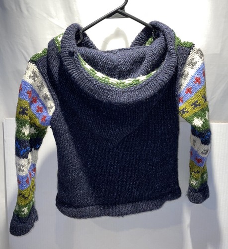 VTG Ecuador Handmade Hoodie Sweater Youth Sz 6 Wool Blend Full Zip - Picture 3 of 12
