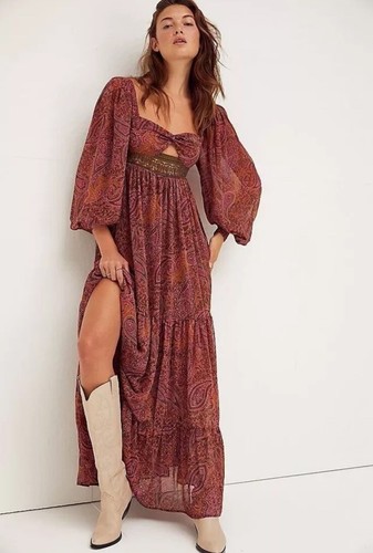 NWT $288 Free People Folklore Maxi Dress Size Medium Bohemian Whimsical Cottage