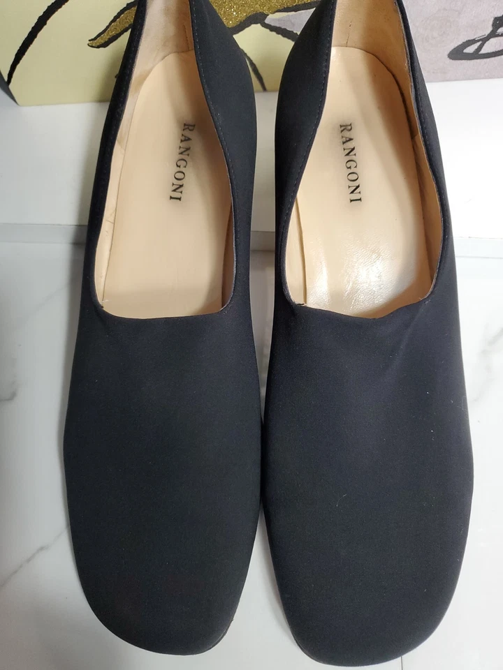 Sapato Slip-On Rangoni Preto Têxtil/Couro 2" Bloco Bomba de Salto 10AA Fabricado na Itália - Imagem 3 de 4