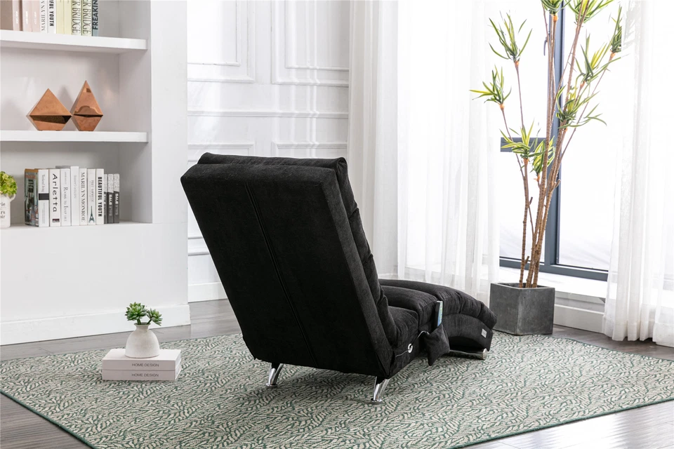 Chaise salón de lino moderno silla reclinable sofá cama dormitorio sala de estar negro Foto 3 de 4