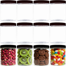 12-Pack 8oz Wide-Mouth Clear Plastic Jars with Black Lids, Storage Containers fo