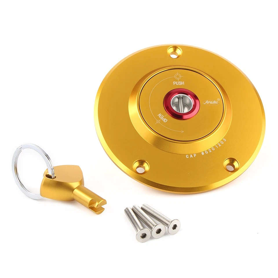 For Kawasaki Ninja ZX-10R 2004-05 ZX-9R 2000-2003 Gold Gas Fuel Tank Cap & Key — 第 3/4 张图片