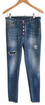 DSQUARED2 Icon Blue Jeans Whiskerig Distressed Skinny Made In Italy Size 44