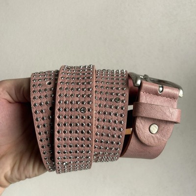 2000s Studded Leather Belt Pink Star Rivets Punk Y2K Statement