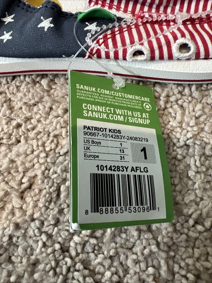 Sanuk Niños Talla 1 Niños Patriot Niños Nuevo Con Etiquetas Foto 2 de 3