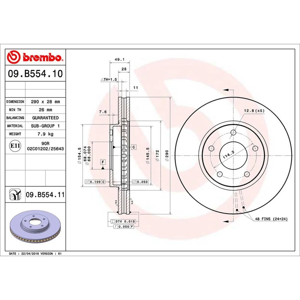 Kit de frenos delanteros Brembo pastillas de cerámica rotores de disco recubiertos para Nissan Quest '11-'17 Brembo Foto 3 de 4