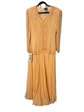 VTG Jovani Silk Beaded Maxi Gown Peach NWT Deadstock Mother Bride Long Sleeve S