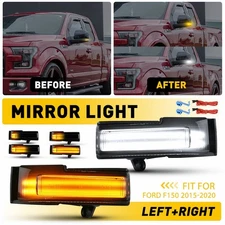 For 15-20 Ford F150 Dynamic Amber White DRL Turn Signal Side Mirror Light Lamp E