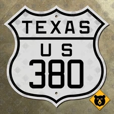 Texas US Highway 380 Brownfield Graham Frisco route shield 1926 road sign 12x12