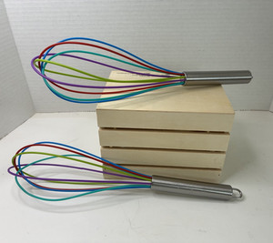 2 Colorful Silicone Rainbow kitchen Whisks  11"