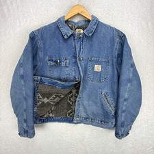 Carhartt Trucker Chore Jacket Aztec Pile Lined Mens Large JP1088 Darkstone Blue