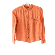 Paul Smith Jeans Linen Shirt Mens Size M/L Orange Long Sleeve Band Collar