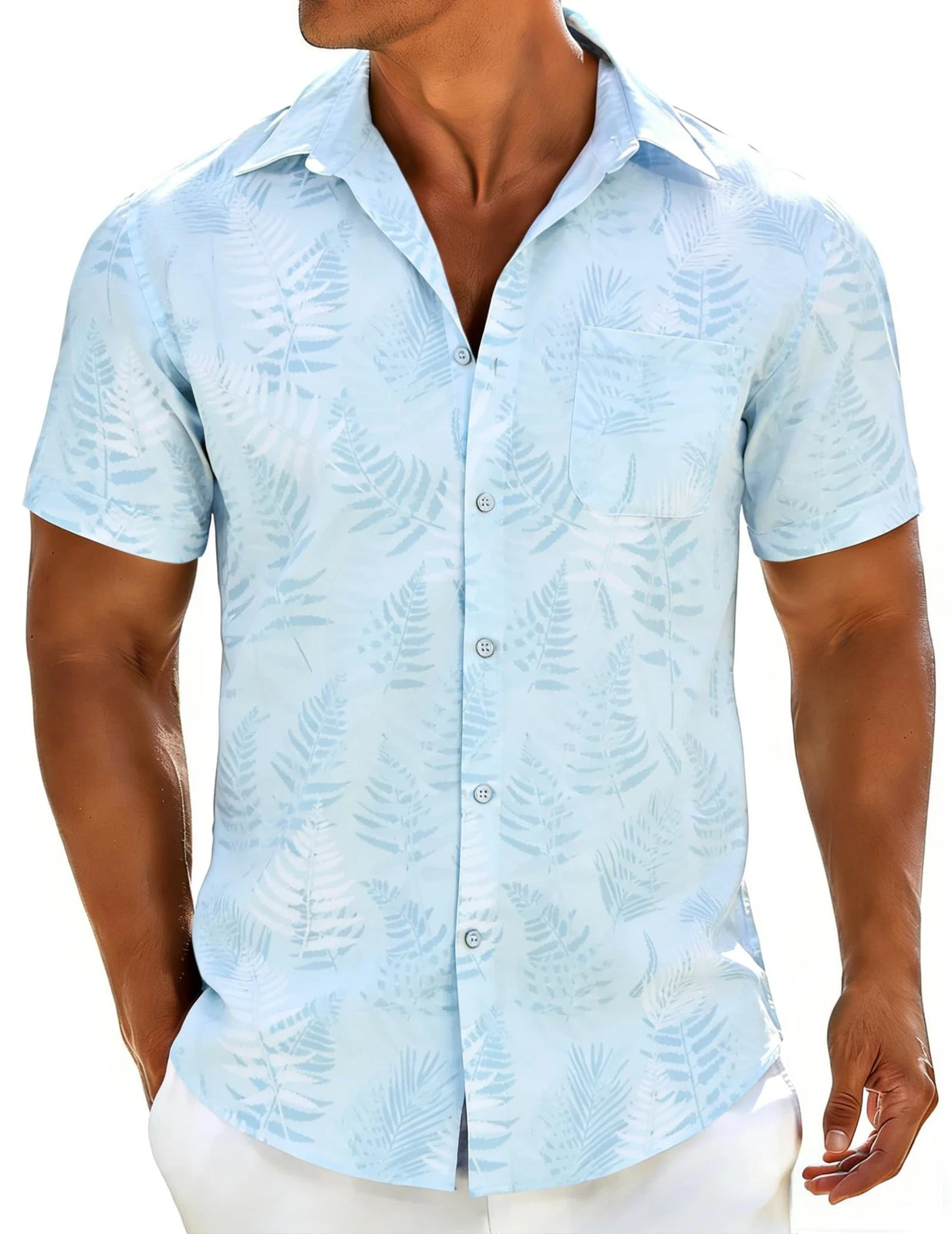 APPFULL Mens Hawaiian Shirts Short Sleeve Button X-Large, Light Green Leaf