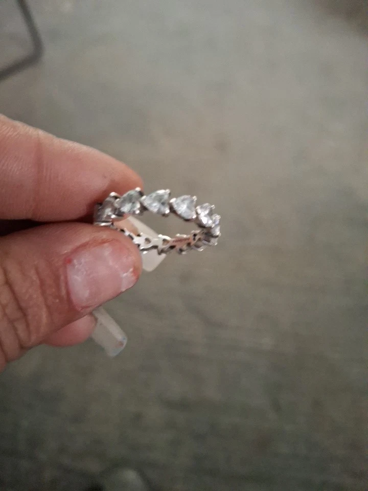 Women's Heart Cut Lab Created Diamond Full Eternity Wedding Band Ring 925 Silver - Image 2 of 4