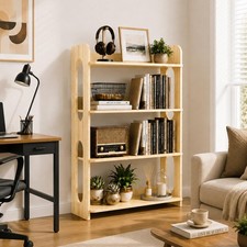 4-Tier Solid Wood Bookshelf, Sturdy Wooden Bookshelves