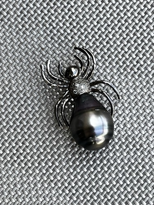 #ad #ad 18K White Gold Baroque Pearl And Diamond Bug Pin $615.00