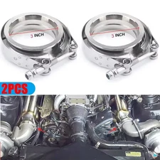 2PCS X 3'' V-Band Flange & Clamp Kit for Turbo Exhaust Pipes T304 MILD STEEL US