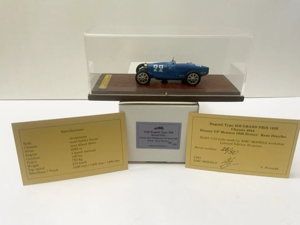 1/43 1929 Bugatti Type 35B GRAND PRIX Chassis 4944 1930 Monaco GP Winner #22 EMC - Image 2 of 4