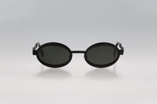 Byblos 657 S 3249, Vintage 90s unique double rim black small oval sunglasses