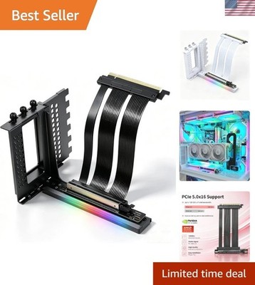 PCIe X16 Right Angle Riser Cable PCIe 4.0 and 5.0 with GPU Vertical Mount Bra...