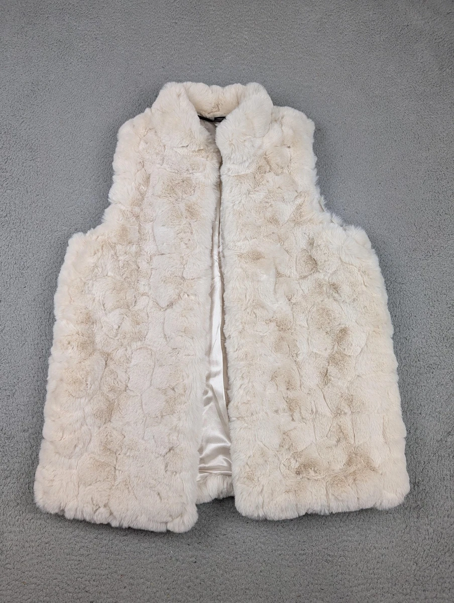 Gilet Blanc Rachel Zoe - Fausse Fourrure Et Satin, Taille S/M, Très Bon état