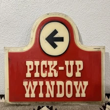VTG Wendy's Drive Thru Pick-Up Window Plastic Sign 25.5"x23.5" Fast Food Rare