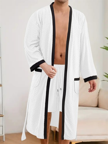 Men's Pajamas Jacquard Robe Kimono Bathrobe Nightgown Sleepwear - Picture 7 of 11