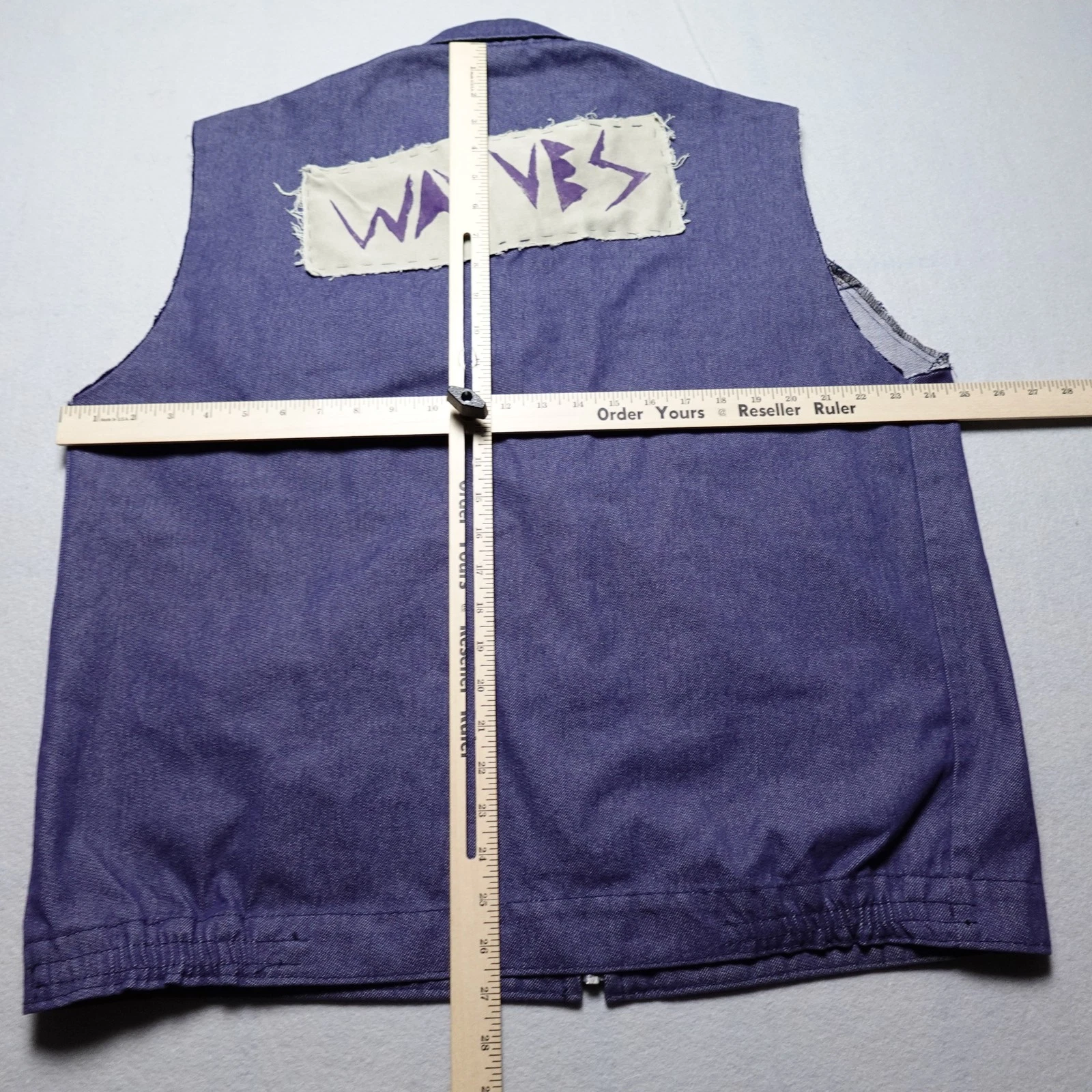 Le Laboureur Vest Mens XL Purple Denim DIY Wavves Punk Rock Patch Zip Front - product detail image 6