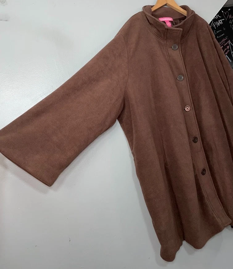 Woman Within Plus Size 5X Dark Brown Fleece Button Jacket Long Coat Fall Western - Image 2 of 4