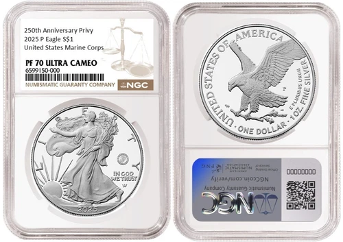 2025 P Silver American Eagle S$1 U.S. Marine Corps NGC PF70 Ultra Cameo #377