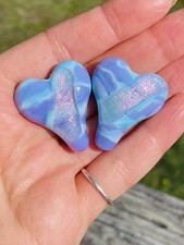 2 Lampwork Glass Heart Focal Beads HANDMADE Artisan Lampwork Glass Focal Beads