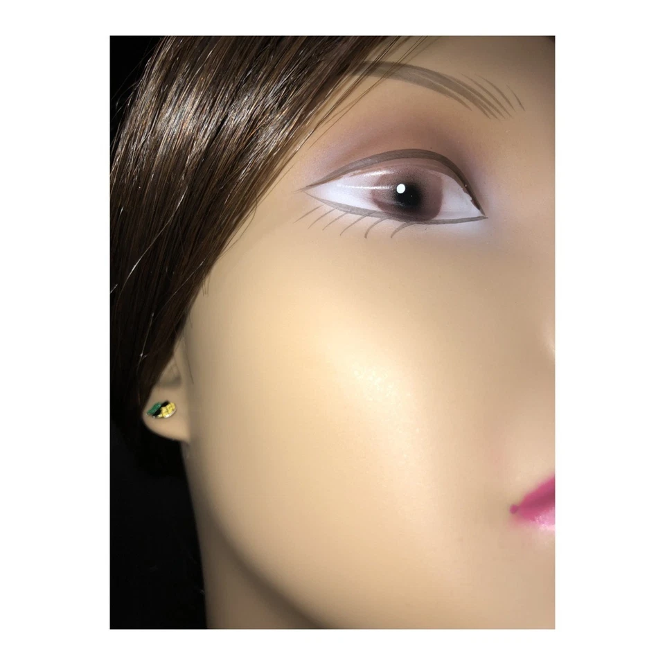 Solid 925 Sterling Silver Pineapple Wearing Sunglasses Tiny Stud Earrings 7mm - Image 3 of 4