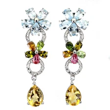 925 Sterling Silver Earrings Pear Citrine Aquamarine Tourmaline Gemstone jewelry
