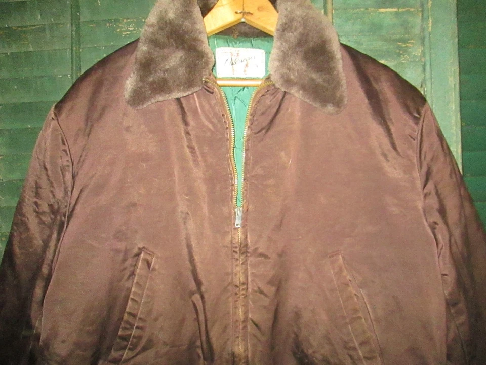 1950s 60s De Colección Hércules Grueso Nylon Marrón Ropa de Trabajo Bombardero Esquí Chaqueta Abrigo S/Med Foto 3 de 4