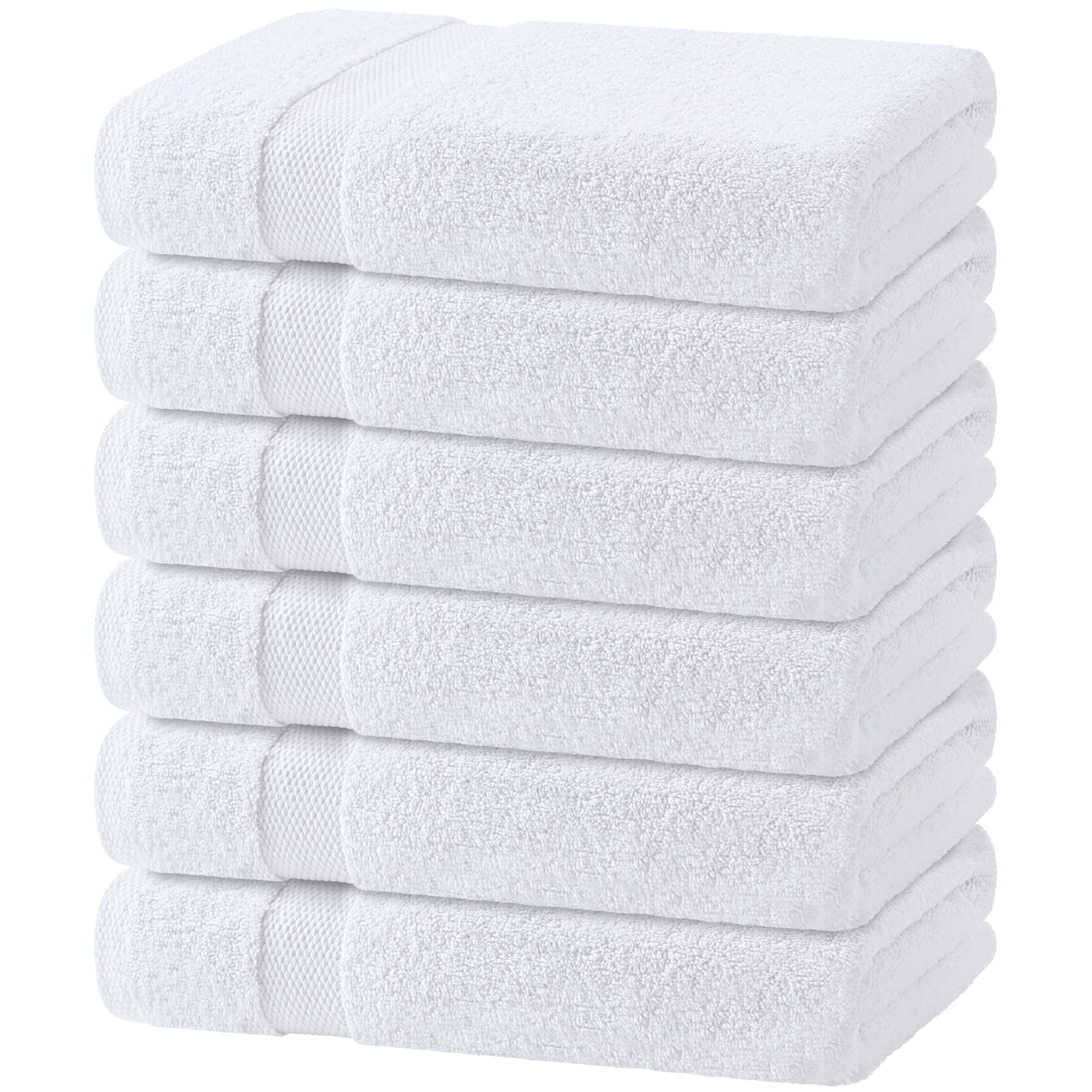 Wealuxe 22x44 Inch 6-Pack White Cotton Bath Towels Quick Dry Soft Luxury