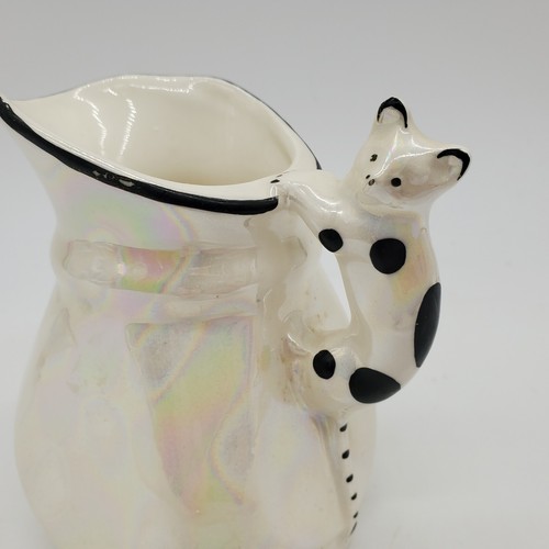 Vintage Iridescent Creamer Pitcher With Kitty Cat Handle Made In Czechoslovakia - Picture 2 of 5