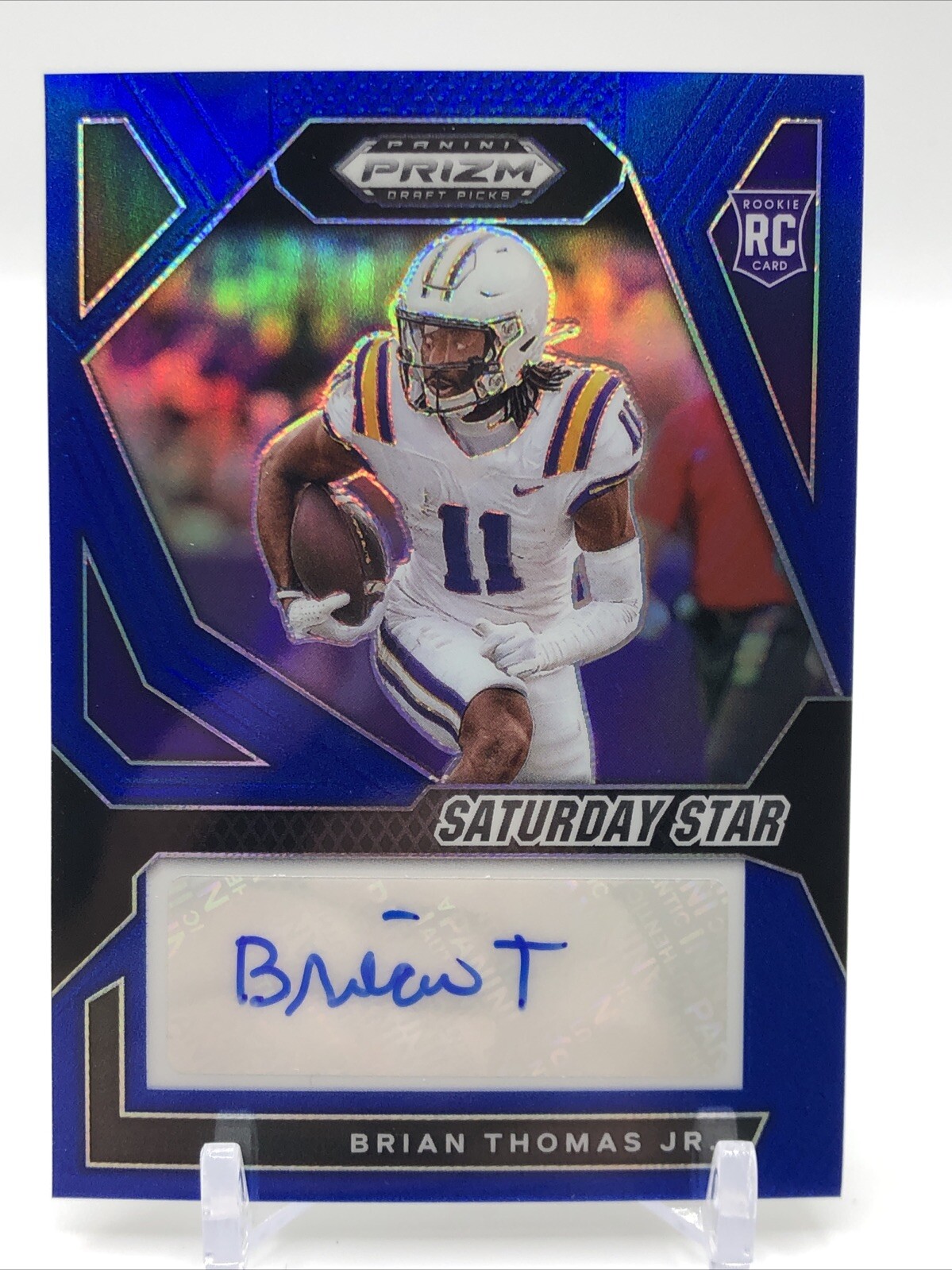 2024 Panini Prizm Draft Picks Brian Thomas Jr. RC Saturday Star Blue Auto #d/149