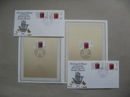 GERMANY BRD/IRELAND 2xcover FDC 1989+1st-day sheet Martyrdom Franconian Apostles