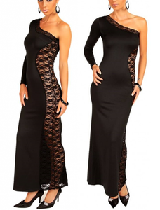 abito pizzo nero lungo trasparente