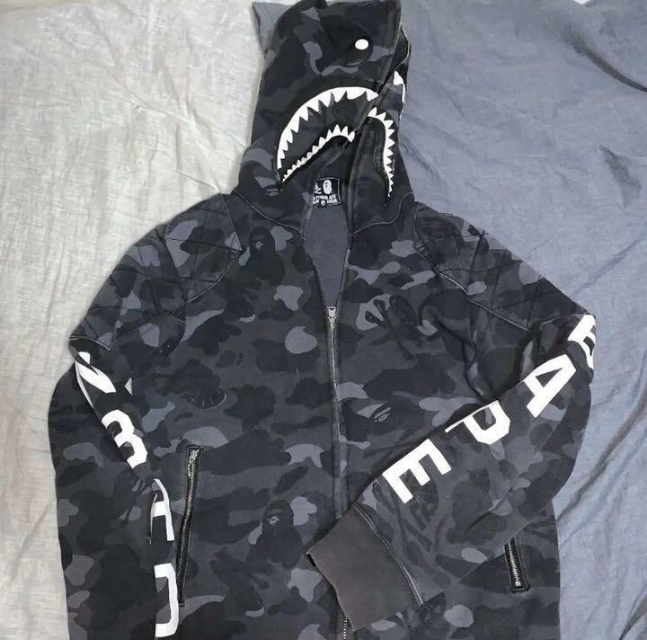 A Bathing Ape Bape x Neighborhood NBHD Camo Shark Hoodie Black