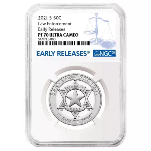 2021-S 50c Proof Clad National Law Enforcement Half NGC PF70UC ER Blue Label
