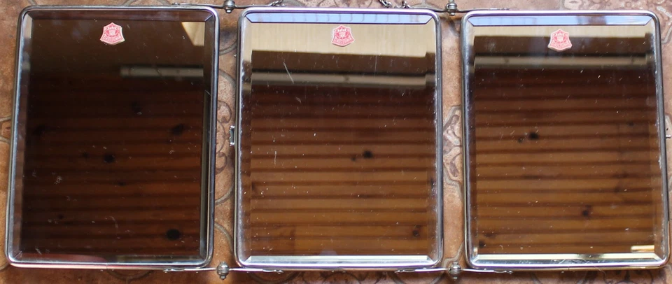 Ancien miroir triptyque miroir biseauté de barbier glaces St GOBAIN bon état - Photo 3/4