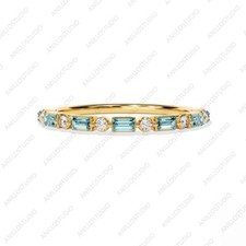 Aquamarine Stone Cubic Zirconia Vermeil Promise Eternity Sister Ring 925 Silver