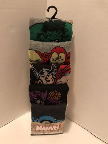 Captain America Avengers Men's CREW SOCKS 5 Pair MARVEL Movie Comics SIZE 8-12 - Picture 2 of 4
