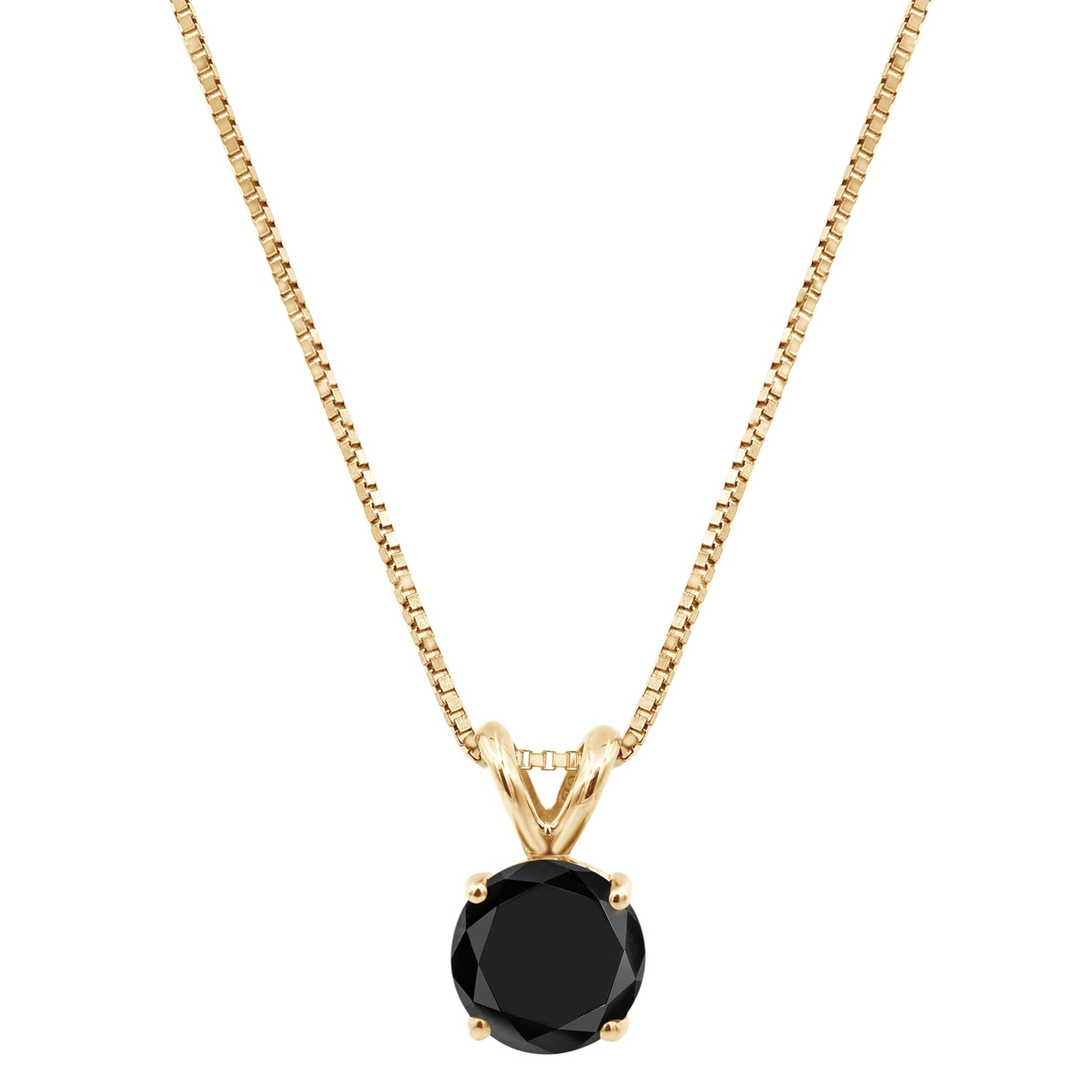 1.50 Carat Black Diamond Solitaire Pendant Necklace in 14K Yellow Gold