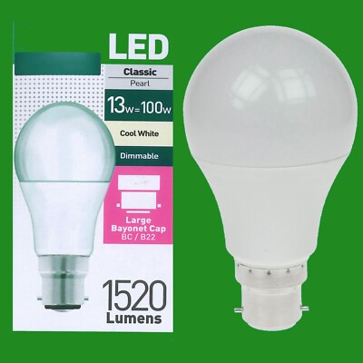 1x 13W = 100W Pearl Dimmbar LED GLS Bajonettverschluss BC B22 Kaltweiß 4000k 1520lm