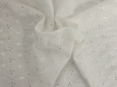 100% Linen Fabric Eyelet Embroidery Off White By the Yard & Wholesale 1/24